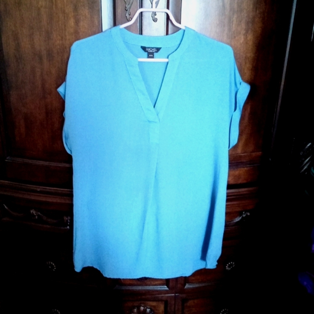 Rachel Roy Women's Sky Blue Short Sleeve Dolman V-Neckline Top Medium
